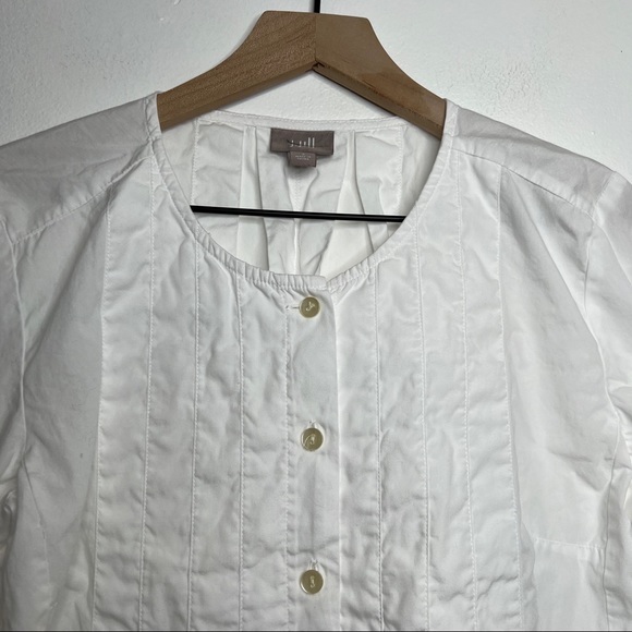 J. Jill White Button Up Pleated Peasant Blouse 3/4 Sleeve Size Small - Picture 2 of 6